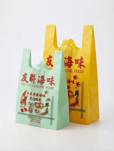 友鮮海味 Yau Lin Marine Food 綠色及黃色印刷背心膠袋真實產品案例